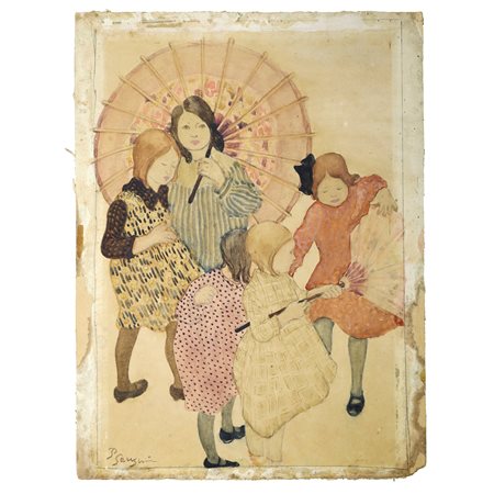 Paul Gauguin (Francia 1848-Polinesia Francese 1903)  - Gruppo di bambine con ombrelli