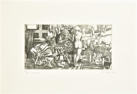 Rudi Gorog MEZZANOTTE incisione su carta Fabriano, battuta cm 15,5x30, su...
