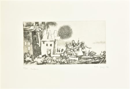 Rudi Gorog PERIFERIA incisione su carta Fabriano, battuta cm 16x30, su foglio...