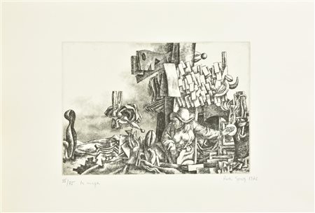 Rudi Gorog LA MAGA incisione su carta Fabriano, battuta cm 19,5x27,5, su...