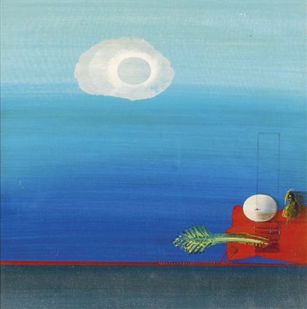 RINCICOTTI LUIGI Fano 1941 Il posto dell'uovo 1975 olio su tavola 40x40 firma...