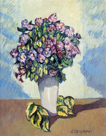 CENSOTTI VINCENZO Foiano della Chiana 1913 - Treviso 2005 Vaso di fiori olio...