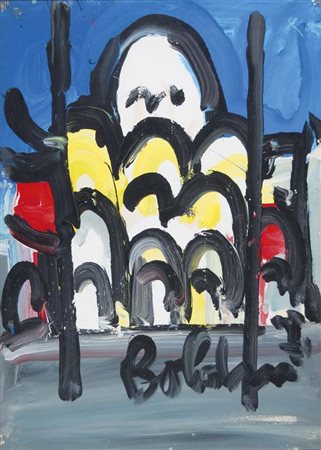 BOLDRINI GUSTAVO Venezia 1927 - 1988 Facciata di chiesa 1971 olio su tela...