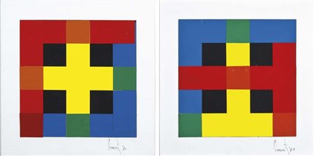 PIEMONTI LORENZO Milano 1935 Quadrato geometrico 1970 lotto di 2 collage su...