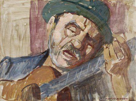 NOVATI MARCO Venezia 1895 - 1975 Suonatore 1962 olio su tavola 29x39.5 firma...