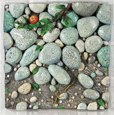 GILARDI PIERO Torino 1942 Mela sul greto poliuretano espanso 70x70 firma e...