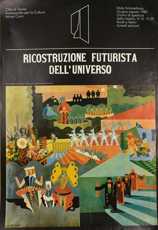 FORTUNATO DEPERO RICOSTRUZIONE FUTURISTA DELL'UNIVERSO manifesto 98x68 cm per...