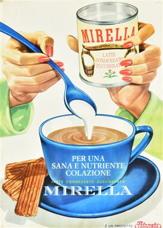 STAMPA PUBBLICITARIA per il marchio 'Mirella', cm 34x24 Italia, meta' XX secolo
