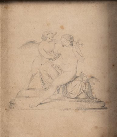 ARMELLINI (XIX secolo) "Fanciulla con putto". Disegno a matita su carta. Cm...