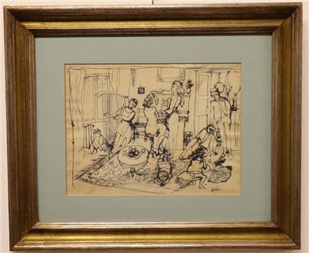 Franco Gentilini "La Commedia Umana - XVII puntata" 1944
china acquerellata e bi