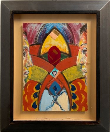 Bruno Ceccobelli "Andrei di là dei confini" 1999
tecnica mista e collage su cart