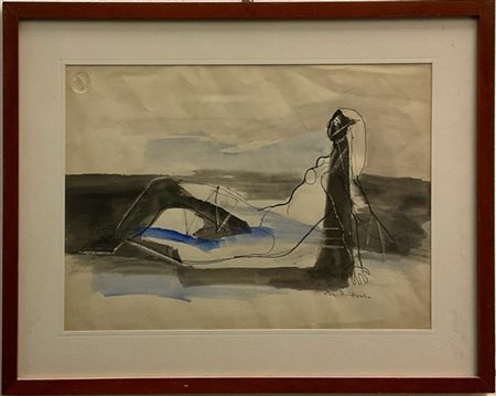 Ibrahim Kodra "Senza titolo" 
acquerello e china su carta
cm 23x32
firmato in ba