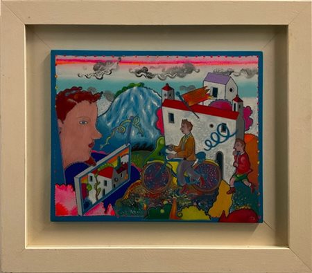 Luca Alinari "Due globi glabri e non tre" 
tecnica mista su tela applicata su co