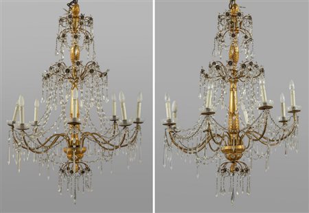 Coppia di lampadari Luigi XVI a otto luci, fusto 