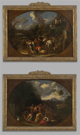 Scuola romana sec.XVII "Paesaggi animati da 