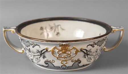 Tazza biansata in porcellana bianca, nera e oro, 