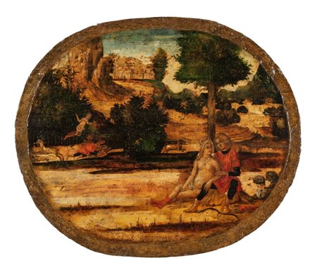 "Paesaggio" olio su tavola, sec.XVI<br>cm. 44x37, 