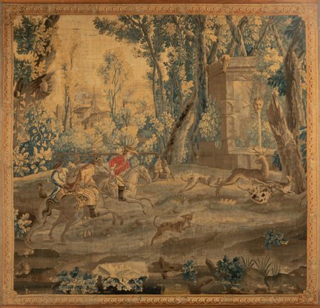 Caccia al cervo, arazzo, Francia sec.XVIII<br>cm. 