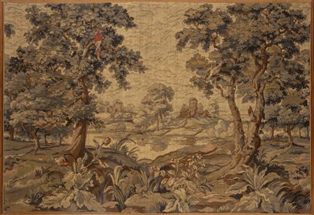 Paesaggio con alberi e pappagallo, arazzo, 