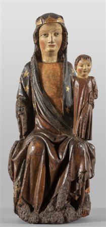 Madonna, scultura in legno finemente intagliato e 