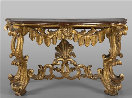 Console Luigi XIV in legno intagliato e dorato, 