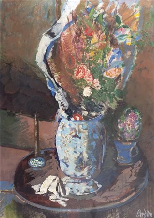 Gastone Breddo (Padova 1915-Calenzano 1991)  - Natura morta con fiori e fazzoletto bianco