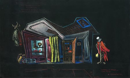 Enrico Prampolini (Modena 1894-Roma 1956)  - La veglia dei lestofanti, bozzetto di scena, 1949