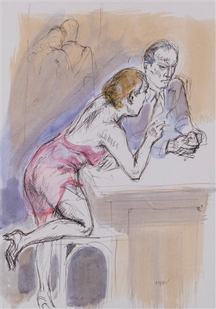 Alberto Sughi (Cesena 1928-Bologna 2012)  - Figure al banco del bar, 2002