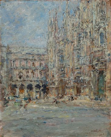 Luigi Mantovani (Milano 1880-1957)  - Piazza del Duomo a Milano, 1934