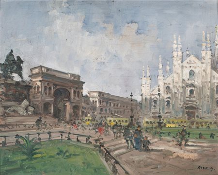 Giovanni Riva (Torino 1890-1973)  - Piazza Duomo a Milano