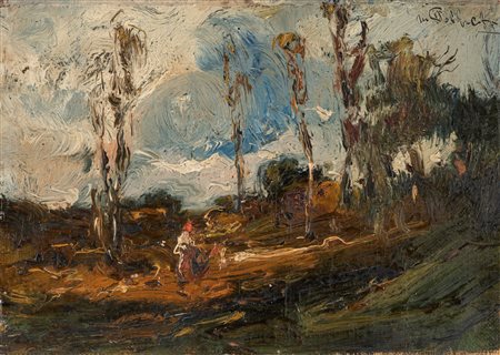 Mario Pobbiati (Milano 1887-1956)  - Paesaggio con figura