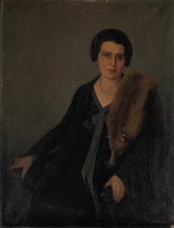Vincenzo Ghirardelli (Gandino 1894-1967)  - Ritratto della signora Piccinelli Rota, 1931