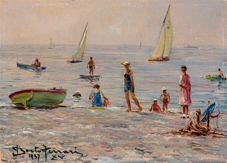 Berto Ferrari (Sestri Ponente 1911-Genova 1965)  - Bagnanti a Sturla (Genova), 1937