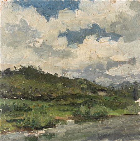 Matteo Olivero (Acceglio 1879-Saluzzo 1932)  - Paesaggio fluviale