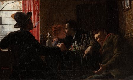 Ottavio Giovanni Rapetti (Torino 1849-1931)  - Bacio all'osteria, 1895