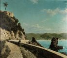 Giacinto Bo (Montanaro canavese 1832-Torino 1912)  - La strada tra Santa Margherita Ligure e Portofino, 1891