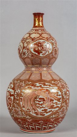 Vaso a forma di zucca in porcellana decorato in 