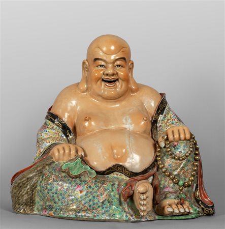 Grande buddha in porcellana policroma, Cina inizi 