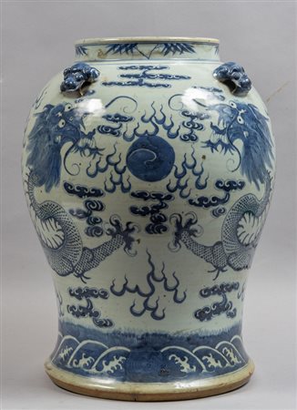 Giara in porcellana bianca e blu decorata con 