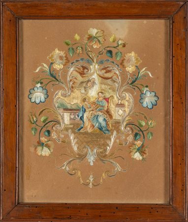 L'educazione della Vergine, ricamo a doppia 