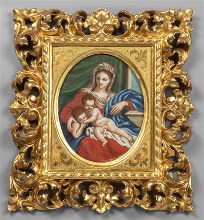 "Madonna con Bambino e San Giovannino" olio di 