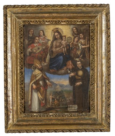 "Madonna in trono contornata da Angeli" olio f.to 