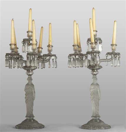 Coppia di candelieri in cristallo, fusti 