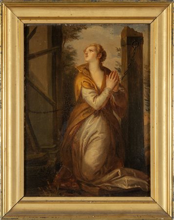 "Santa in preghiera" olio, sec.XIX<br>cm. 33x45