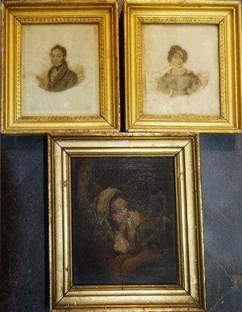 Coppia di ritratti su carta del sec.XIX (cornici 