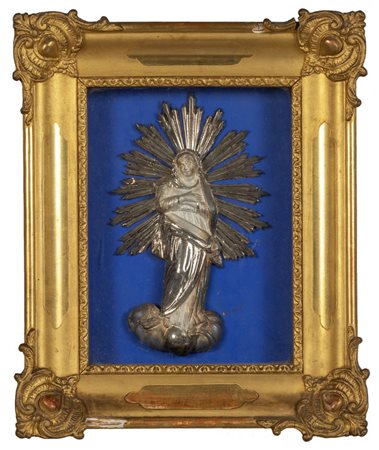 Madonnina in argento, sec.XVIII, cornice in legno 