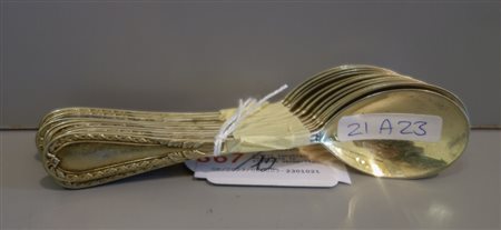 Dodici cucchiaini da gelato in argento vermeille