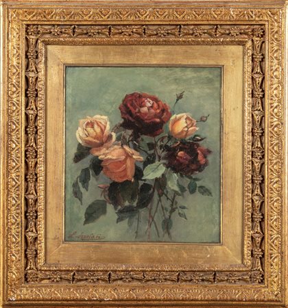 Scuola italiana sec.XX "Rose" olio, f.to in b. a 