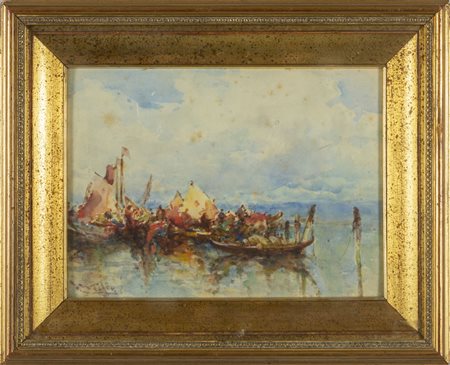 "Barche in laguna" acquarello<br>cm.36x27<br>f.to 