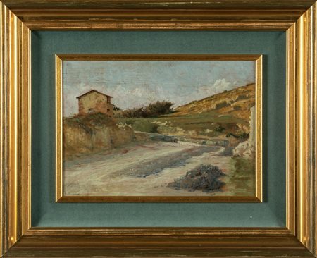 Scuola genovese "Strada di campagna" olio su 